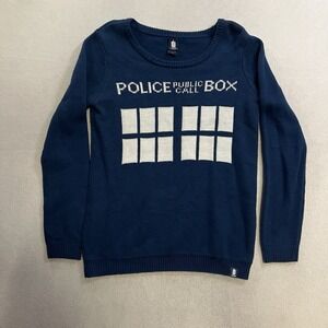 Hot Topic Blue BBC Dr Who Tardis Pullover Sweater Medium Blue Police Call